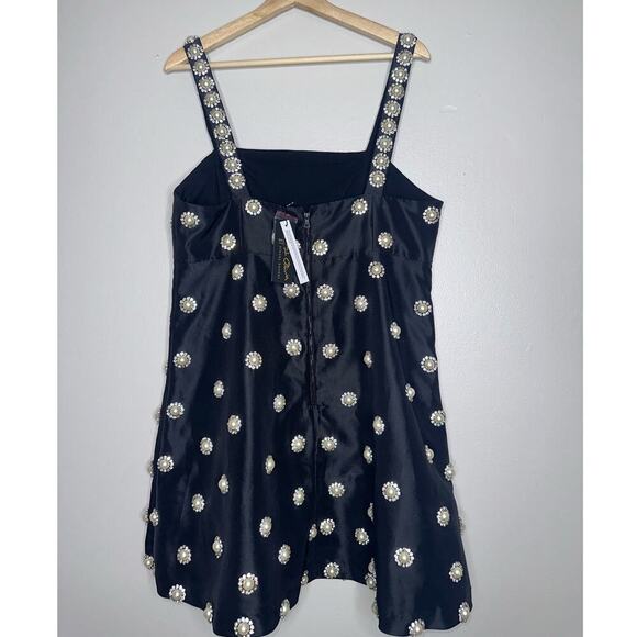 Alice + Olivia Athene Pearl Embellished Babydoll Mini Dress NWT Black 14 Plus - Picture 13 of 15